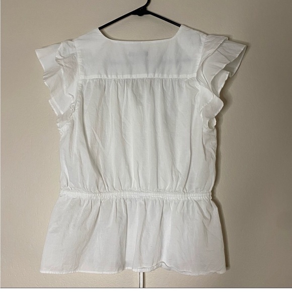 J. CREW white cotton flutter sleeve v-neck top M - Picture 7 of 8